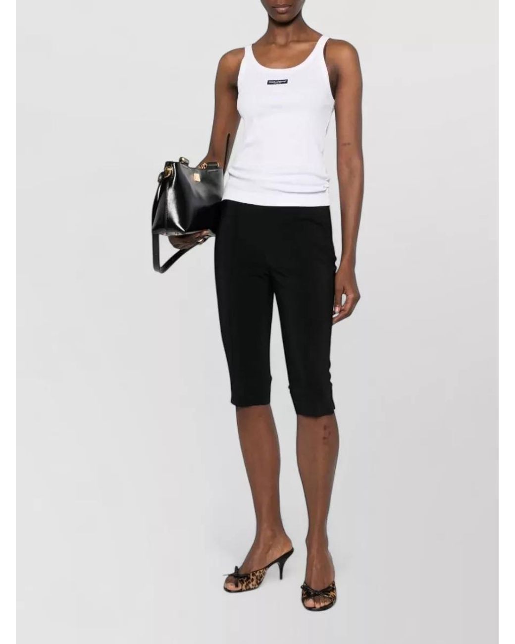 Dolce & Gabbana White Scoop Neck Nylon Blend Silk Top