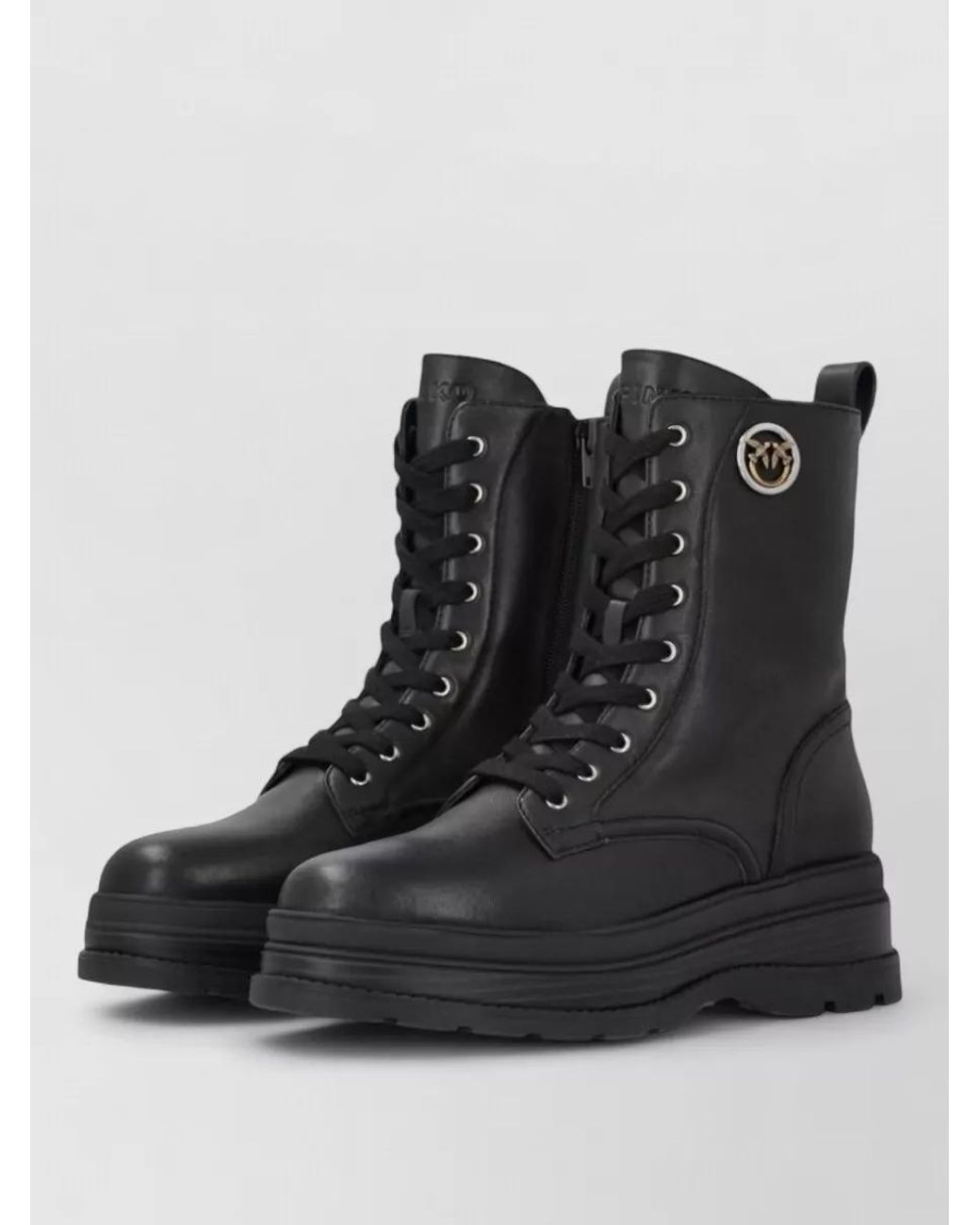 Pinko Black Leather Lace-Up Ankle Boots