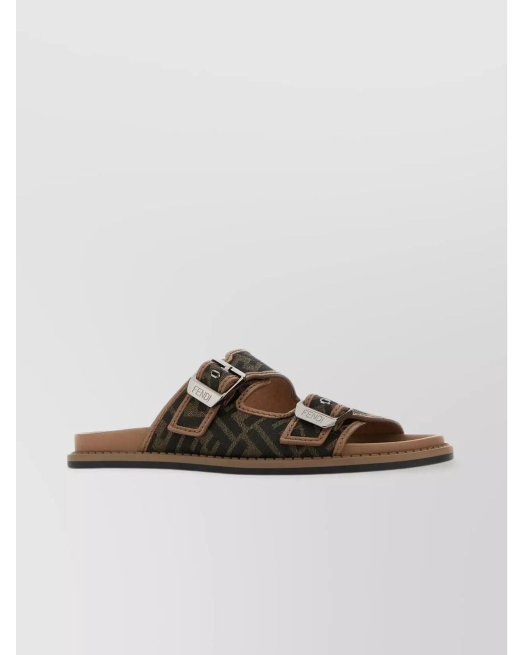 Fendi Black Leather Ff Logo-Print Sandals for men