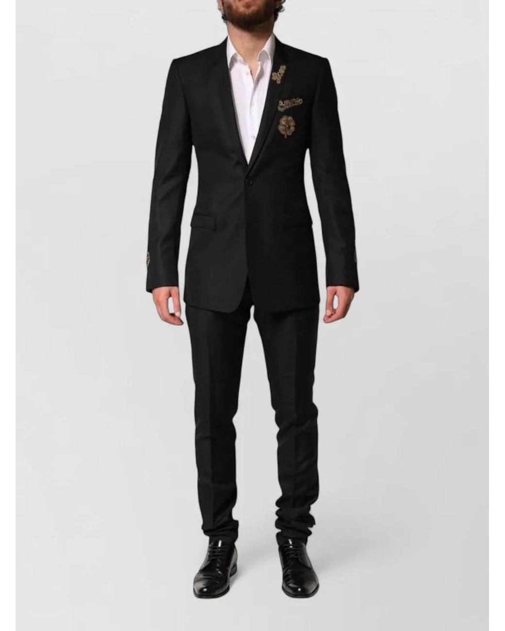 Dolce & Gabbana Black Virgin Wool Embellished Single Breasted Suit for men