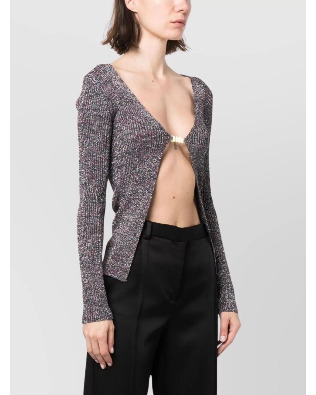 Gcds Black Lurex V-Neck Knitted Cardigan
