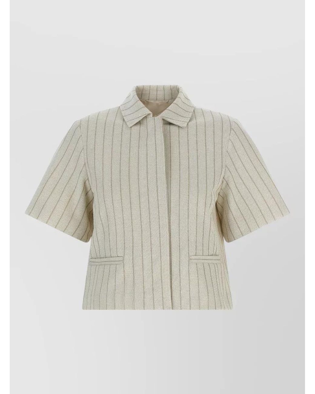 Max Mara White Pinstripe Short-Sleeve Cotton Shirt Jacket