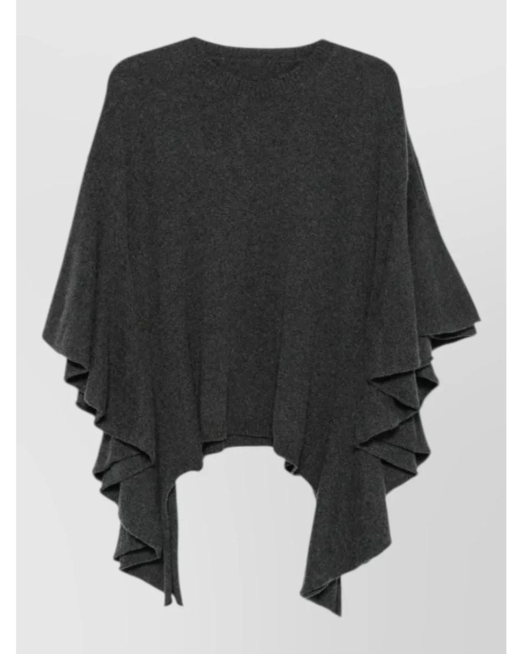 Uma Wang Black Cashmere Crew-Neck Short Ruffle-Sleeve Relaxed-Fit Knitted Top
