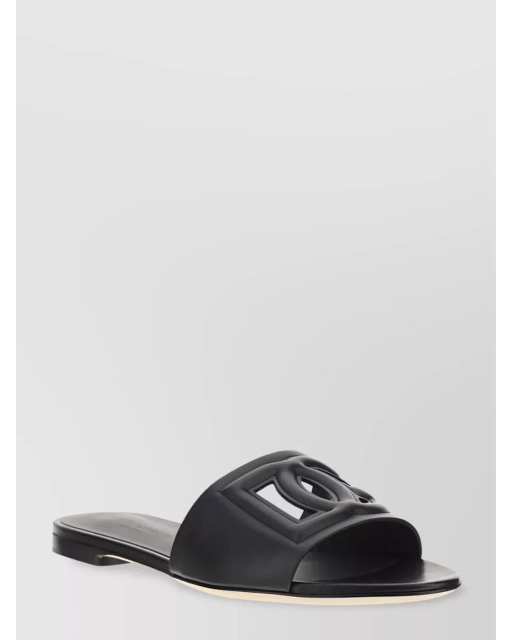 Dolce & Gabbana Black Leather Logo Slide Sandals