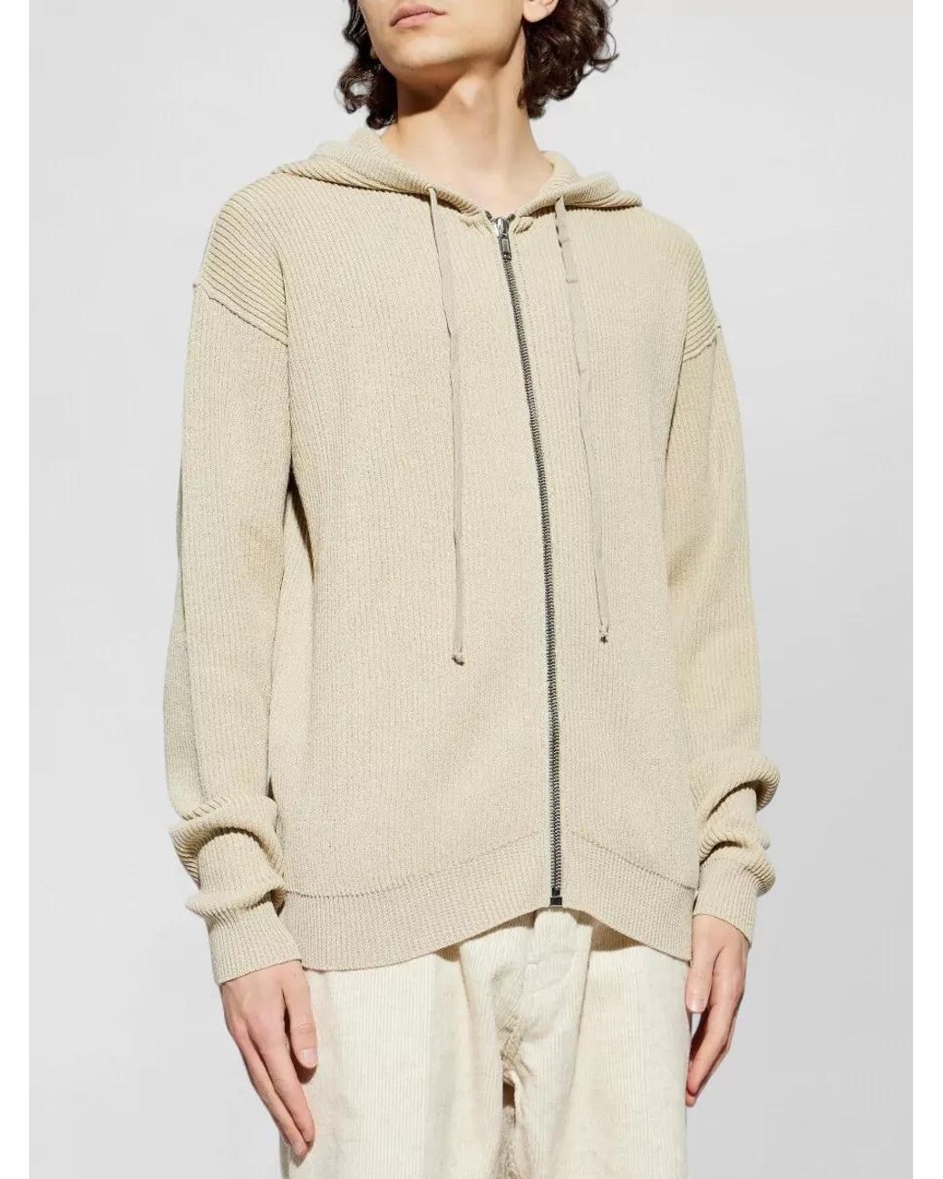Rick Owens Natural Virgin Wool Ribbed Zip Hoodie for men