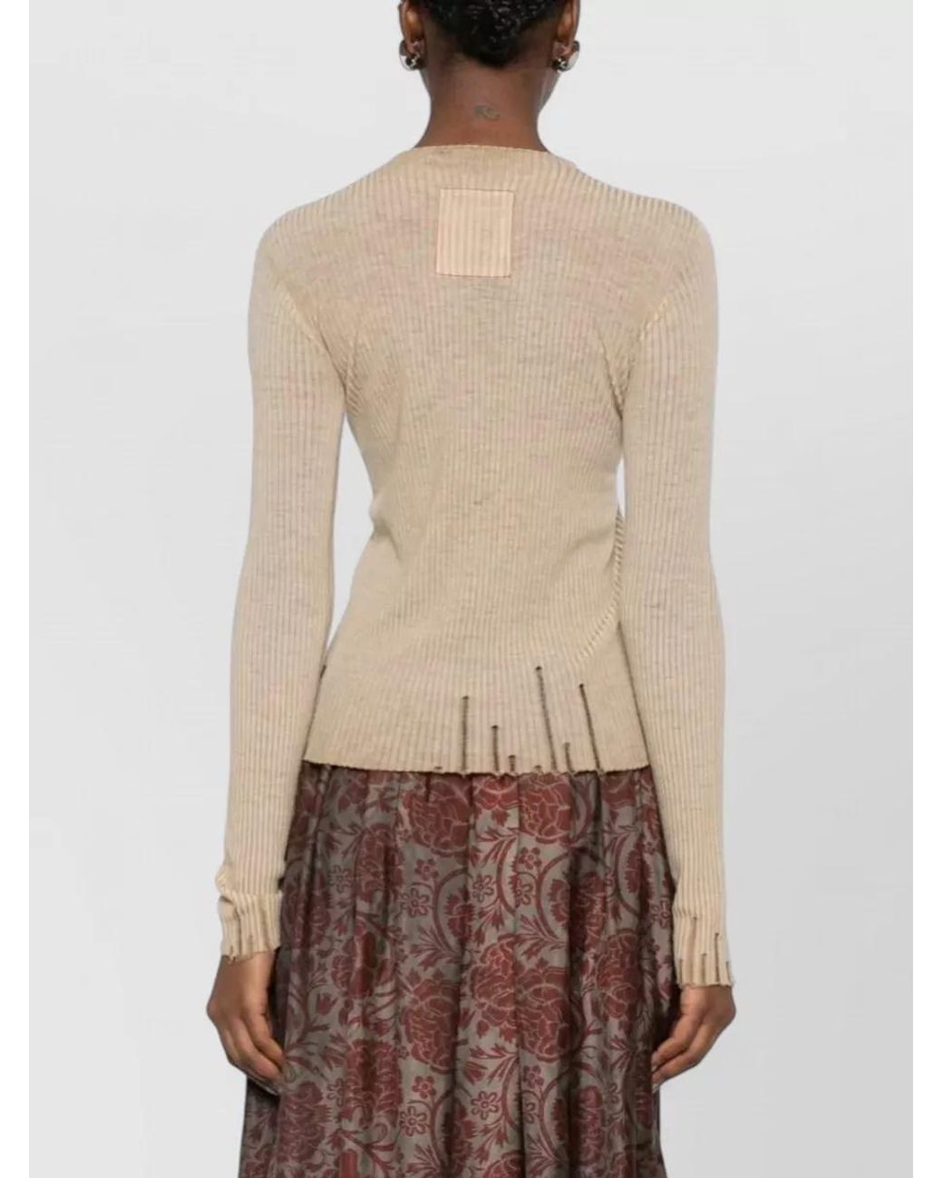 Uma Wang Natural Wool Ribbed Long Sleeve Sweatshirt