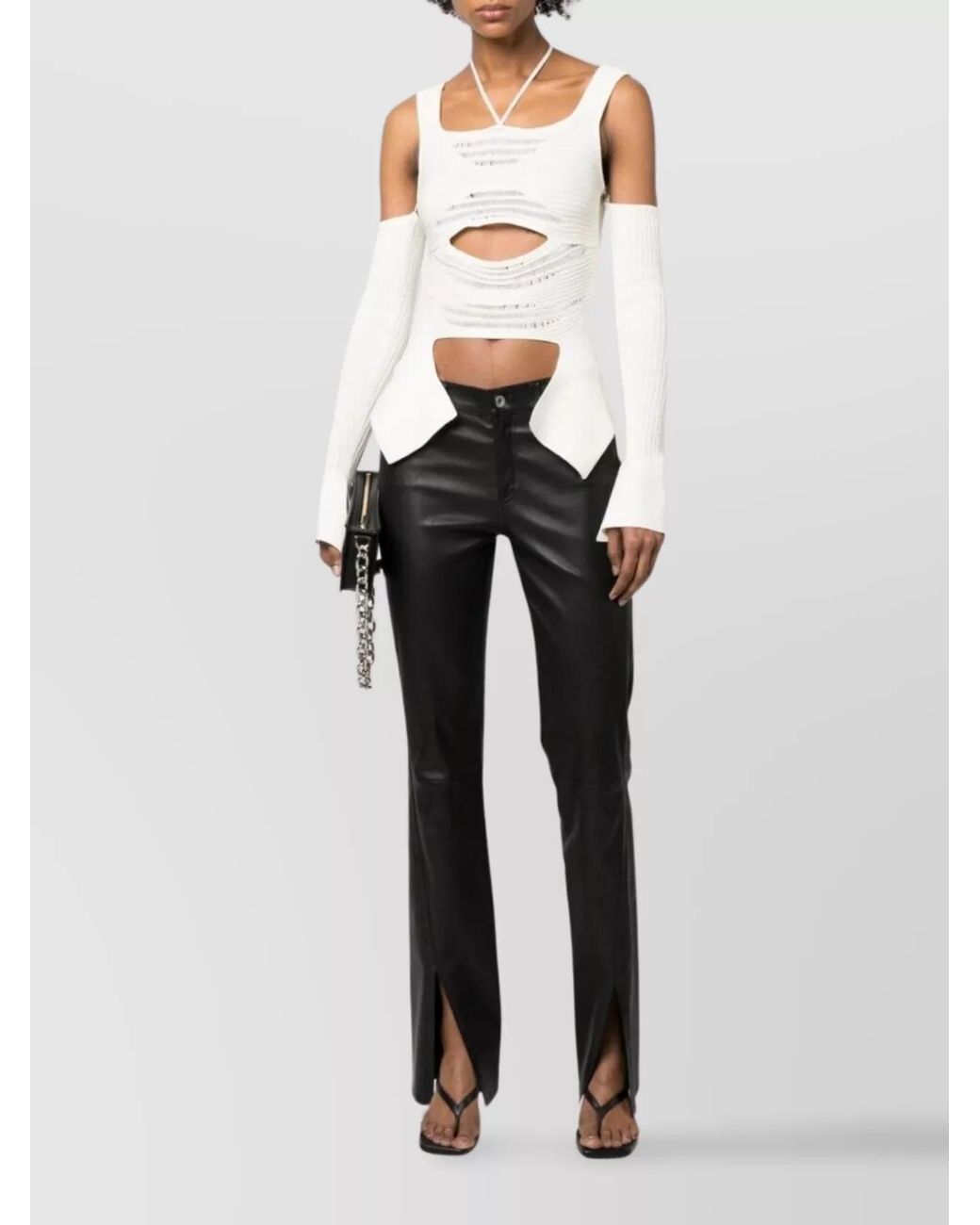 ANDREADAMO White Ribbed Knit Cutout Halterneck Top