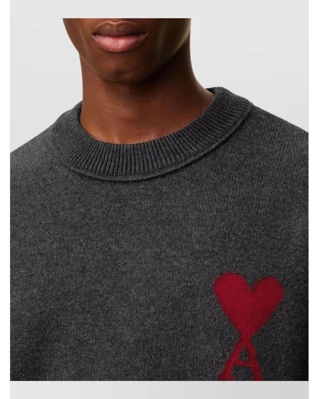 AMI Black Wool Ribbed Crewneck Sweater for men