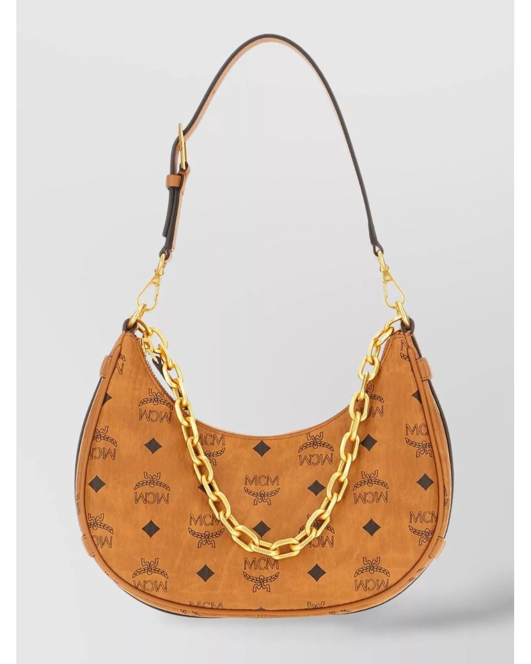 MCM Orange Aren Crescent Hobo Printed Shoulder Bag