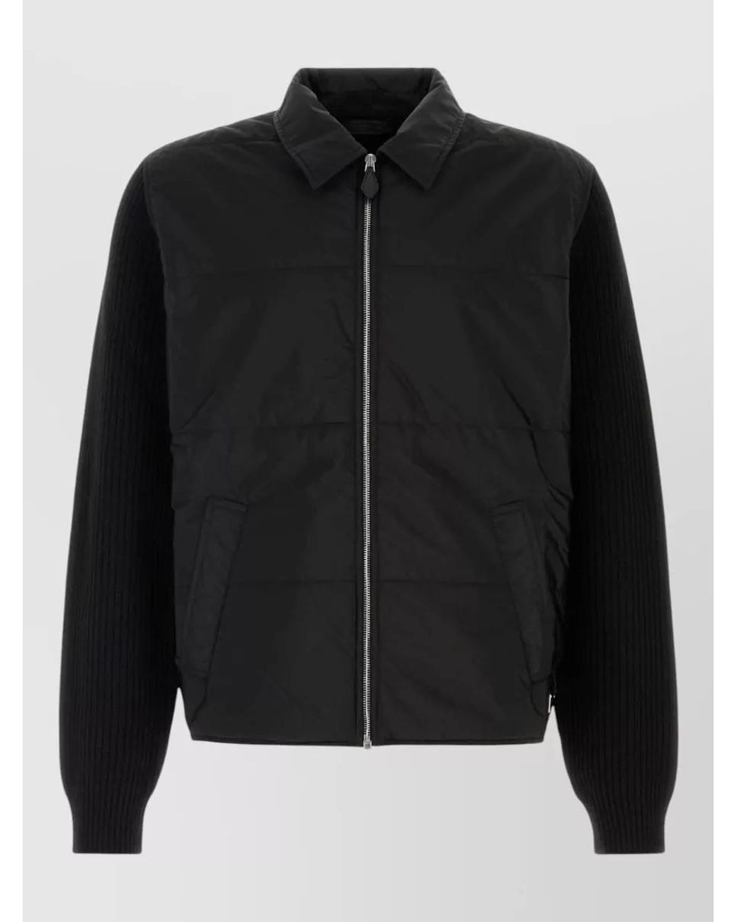 Prada Black Wool Ribbed Knit Padded Jacket for men