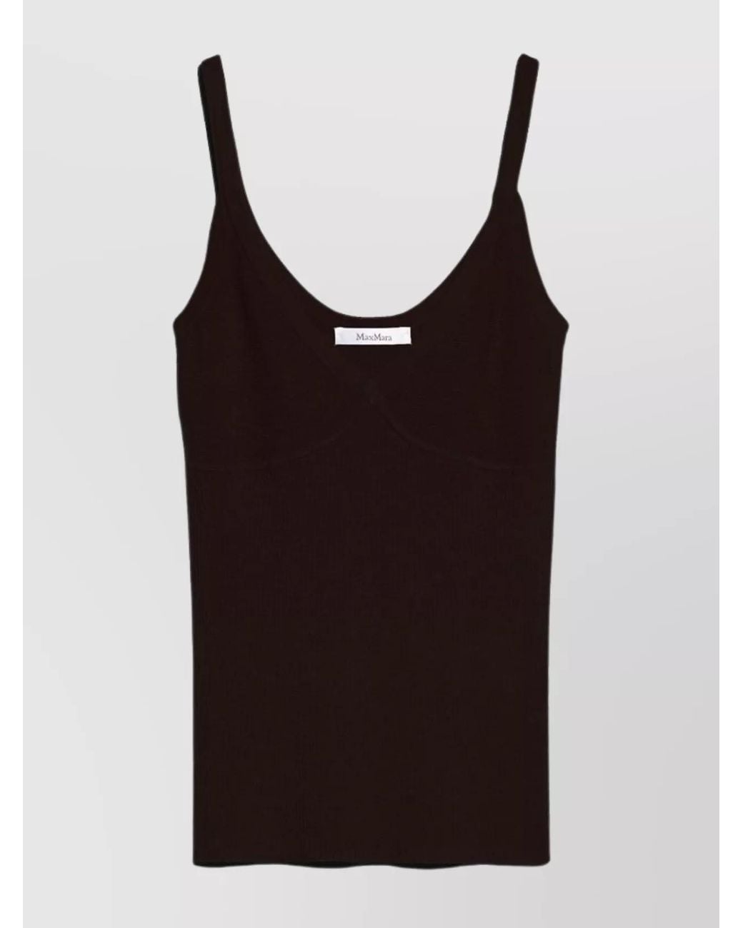 Max Mara Black Cashmere Silk Ribbed Fitted V-Neck Sleeveless Top