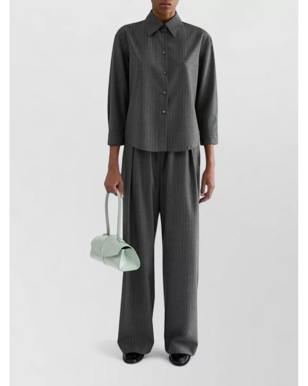 Jil Sander Gray Pinstripe Boxy Wool Shirt