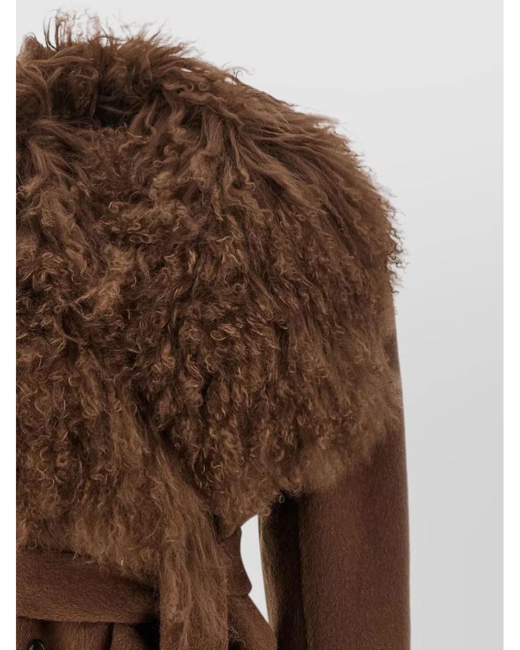 GIUSEPPE DI MORABITO Brown Shearling Collar Double-Breasted Belted Short Coat