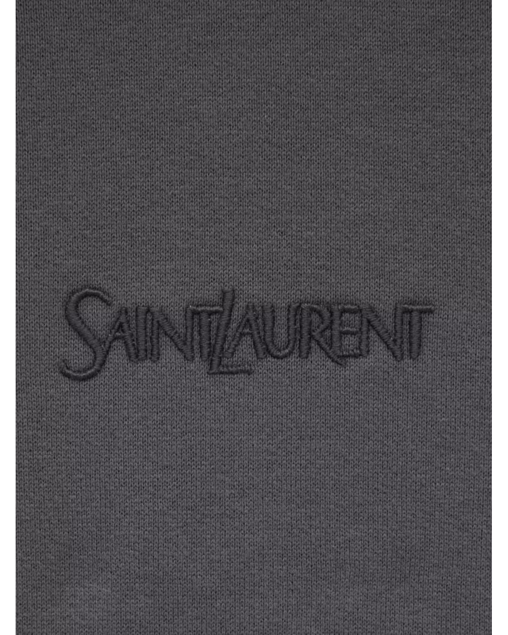 Saint Laurent Blue Cotton Logo-Embroidered Hoodie for men