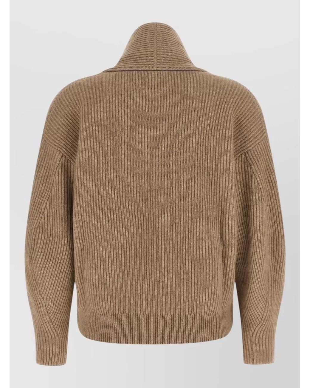 Brunello Cucinelli Natural Cashmere English-Rib Shawl-Neck Sweater