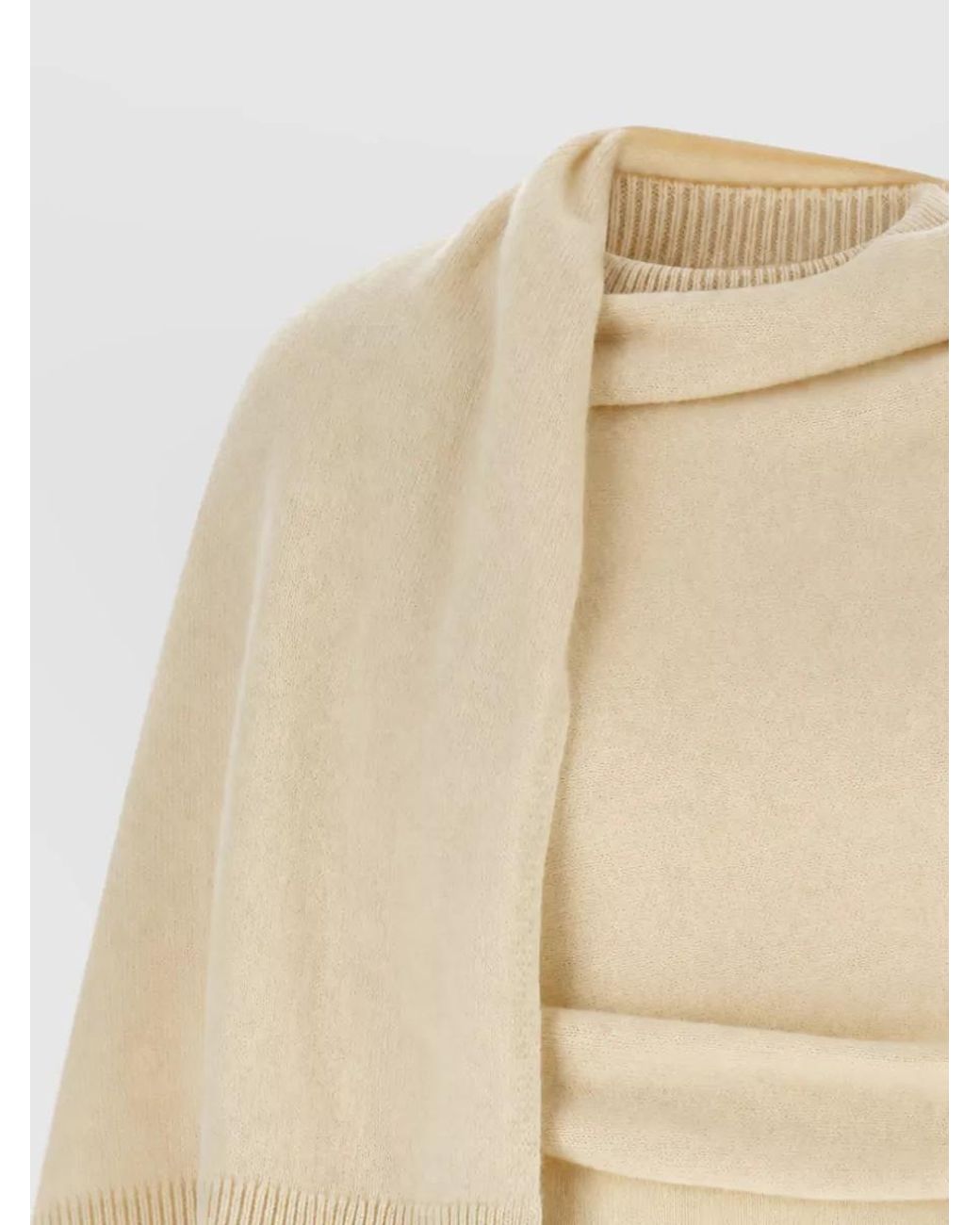 ARMARIUM Natural Cashmere Wool Draped Scarf-Effect Relaxed-Fit Sweater