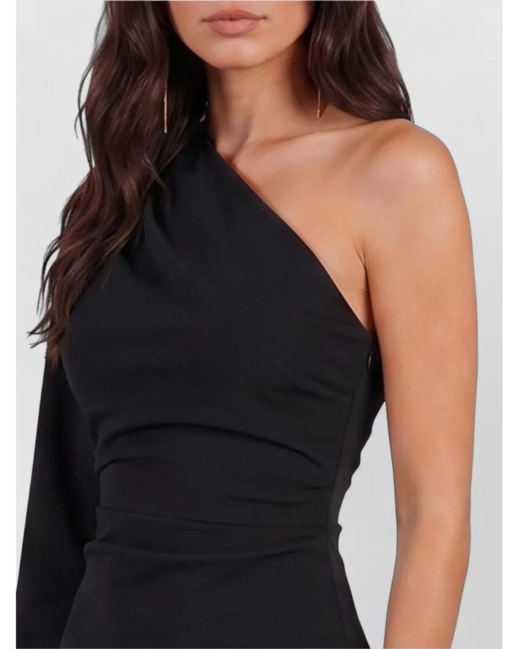 FEDERICA TOSI Black One-Shoulder Long-Sleeve Asymmetric Draped Midi Dress