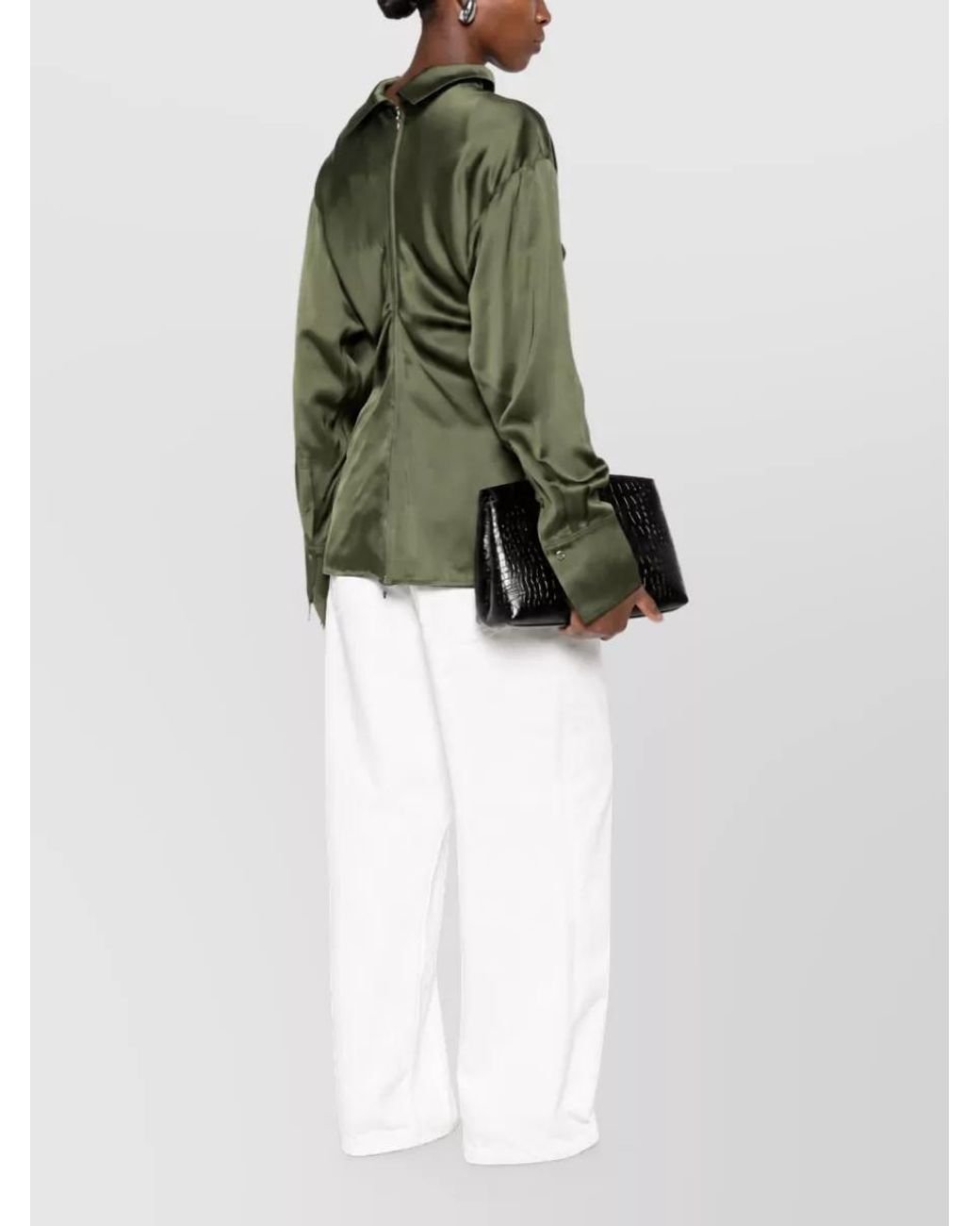 Totême Green Gathered Satin Blouse