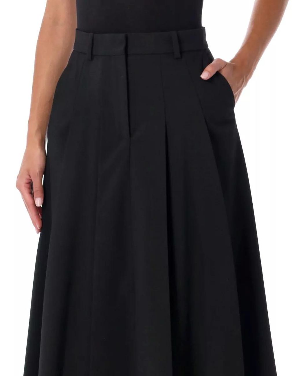 By Malene Birger Black Pleated Midi Skirt