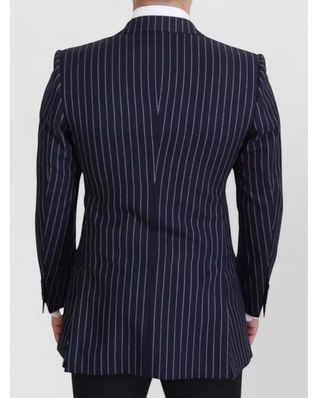 Dolce & Gabbana Blue Wool Pinstripe Single Breasted Blazer for men