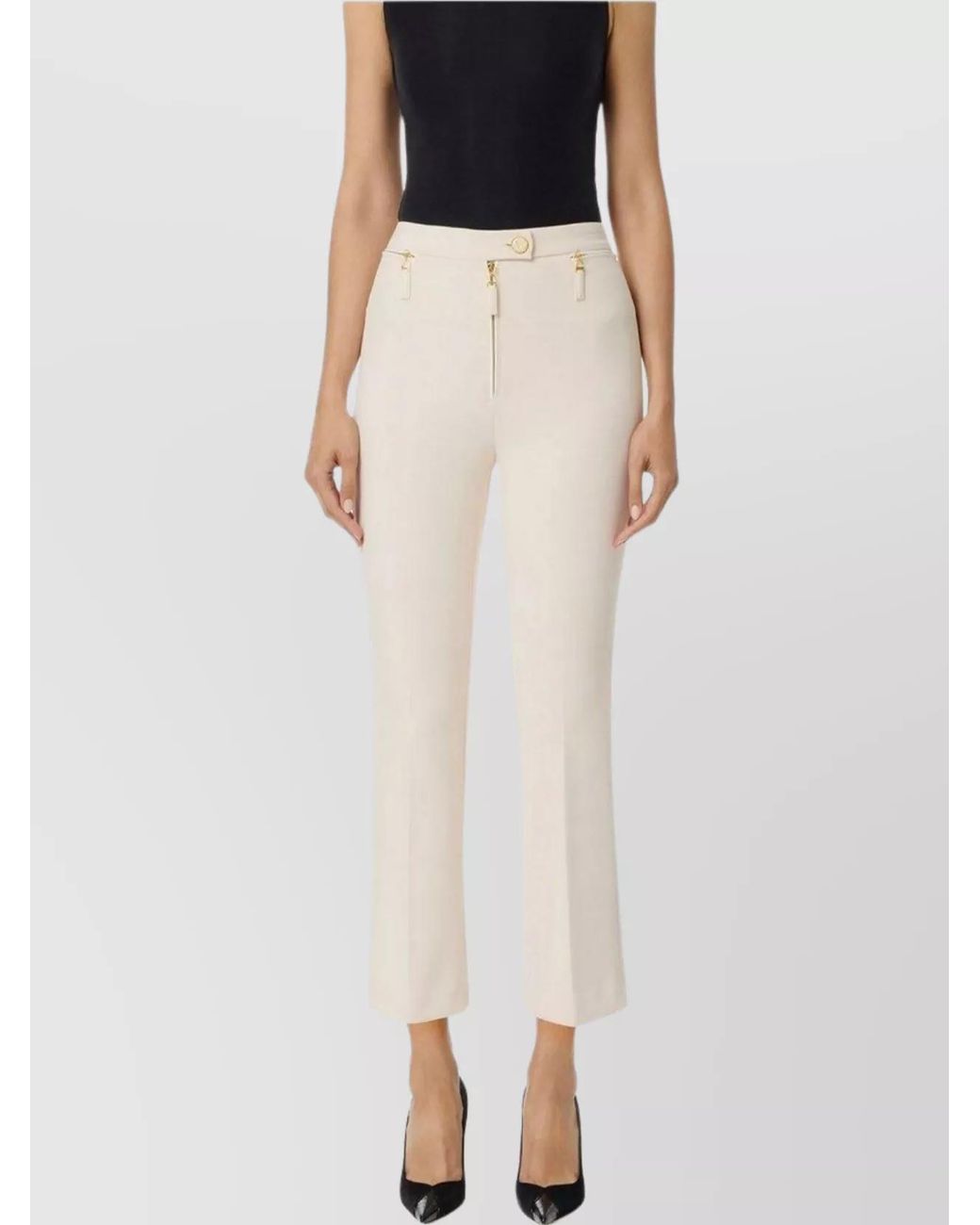 Elisabetta Franchi White Cropped Crepe Tailored Trousers