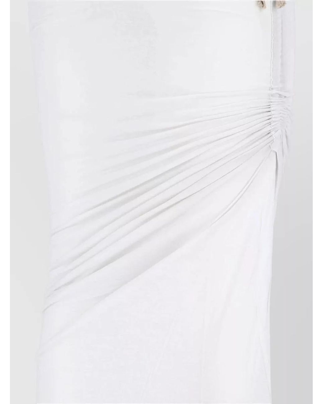 Rick Owens White Cotton High-Rise Draped Asymmetric Maxi Skirt
