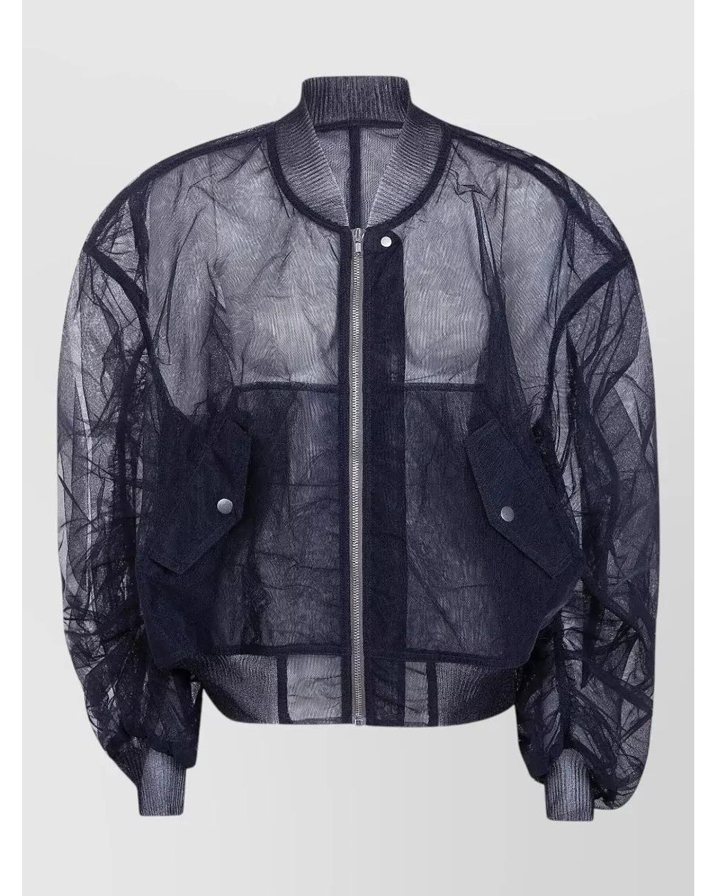 Rick Owens Blue Gathered Sleeve Nylon Single Breasted Coat