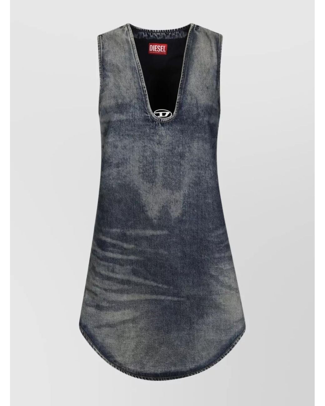 DIESEL Blue Sleeveless Denim Top With Deep V-Neckline