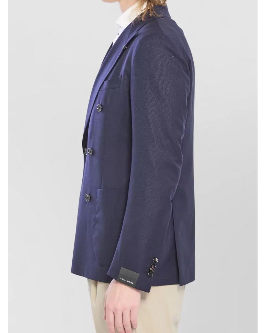 Tagliatore Blue Virgin Wool Double-Breasted Blazer for men