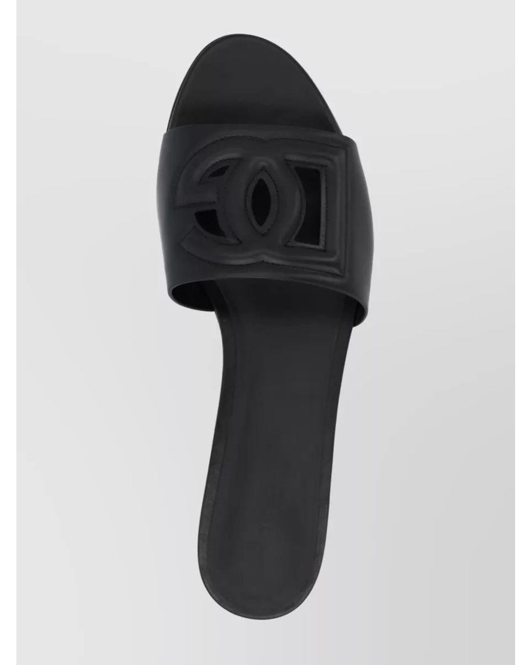 Dolce & Gabbana Black Leather Logo Slide Sandals