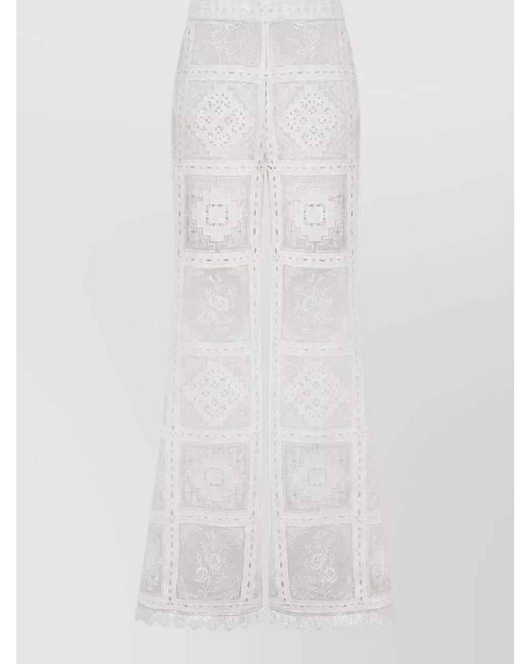 Zimmermann White Embroidered Wide-Leg Maxi Trousers