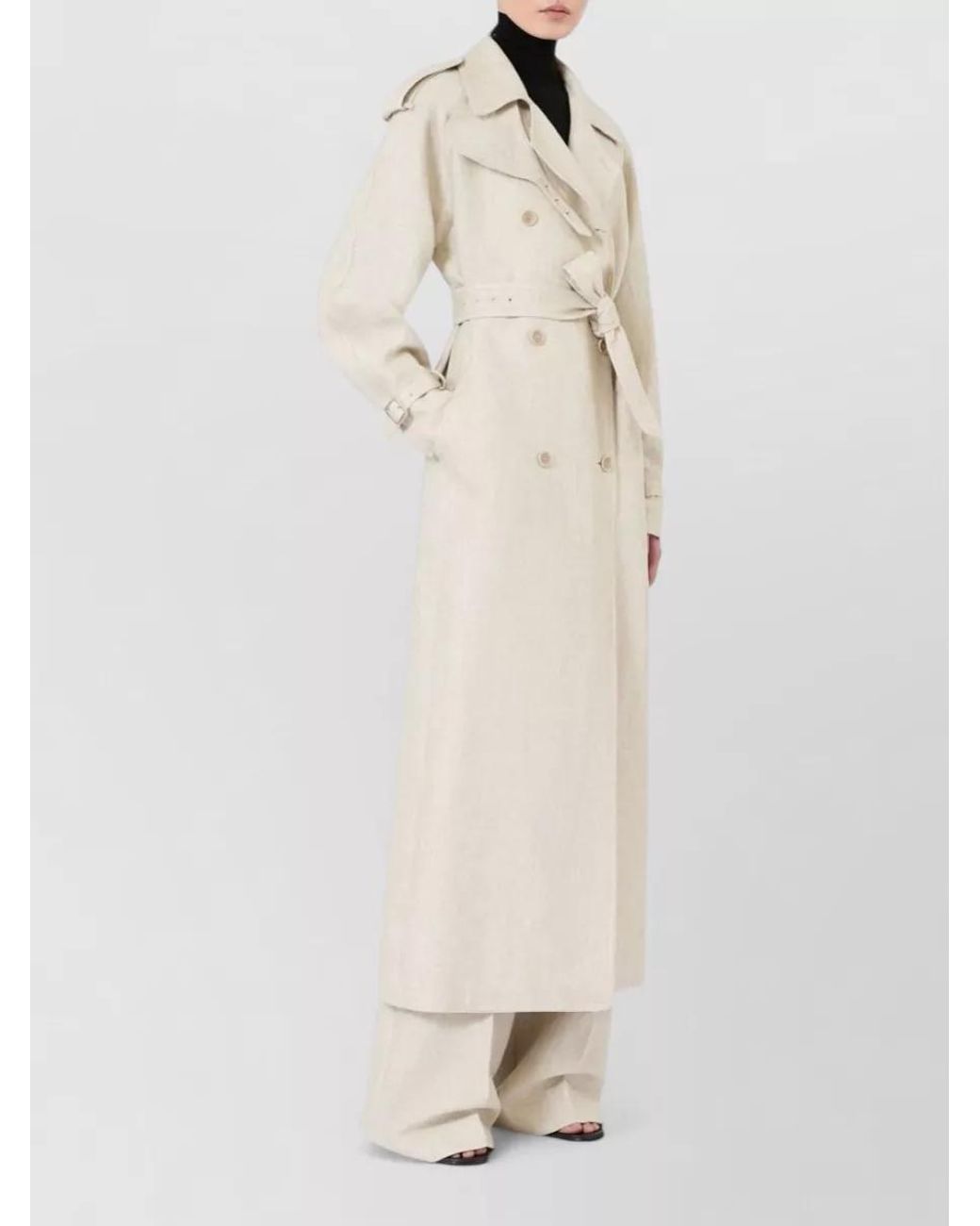 Max Mara Natural Linen Double-Breasted Belted Trench Coat