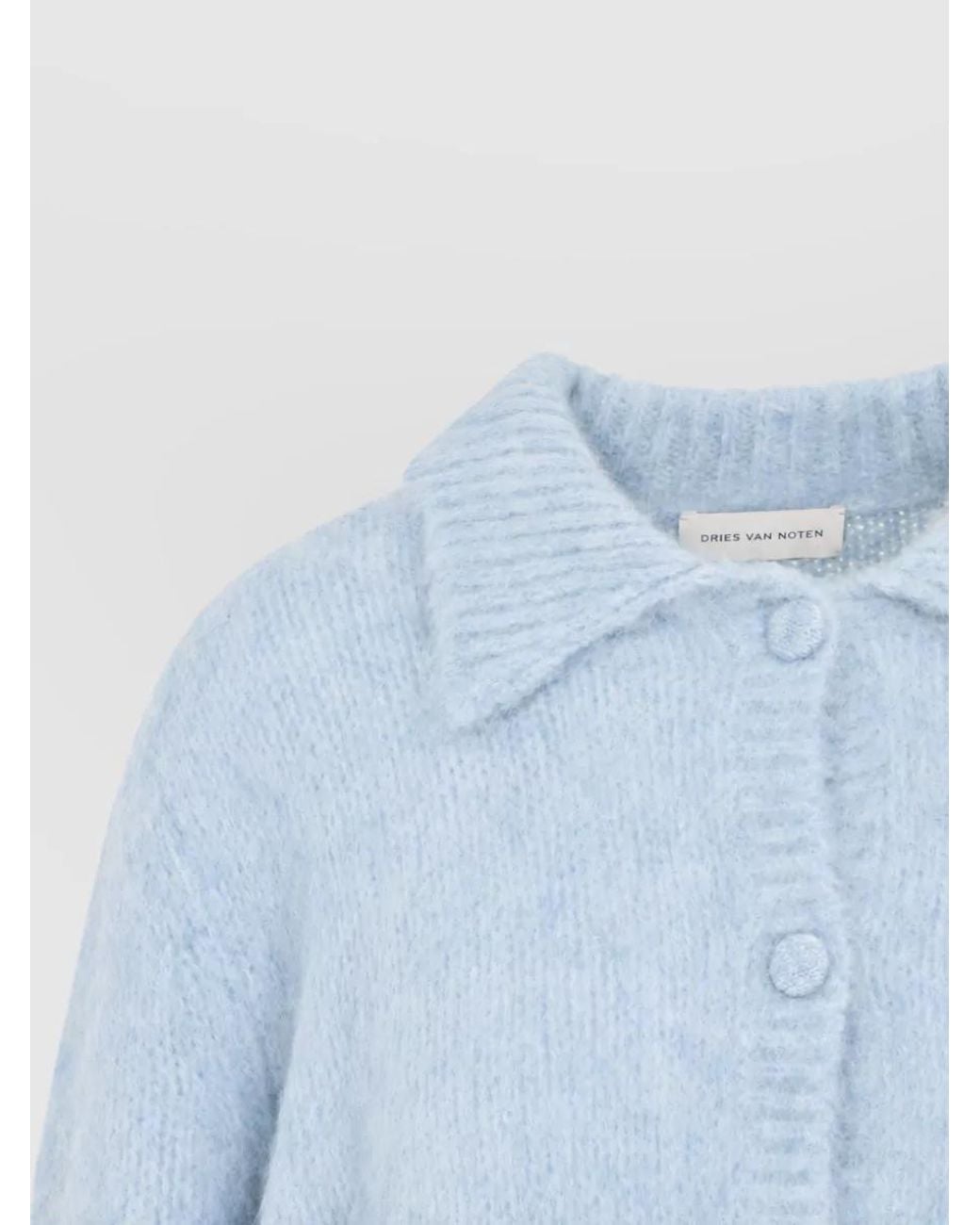 Dries Van Noten Blue Alpaca Merino Wool Belted Ribbed Cardigan