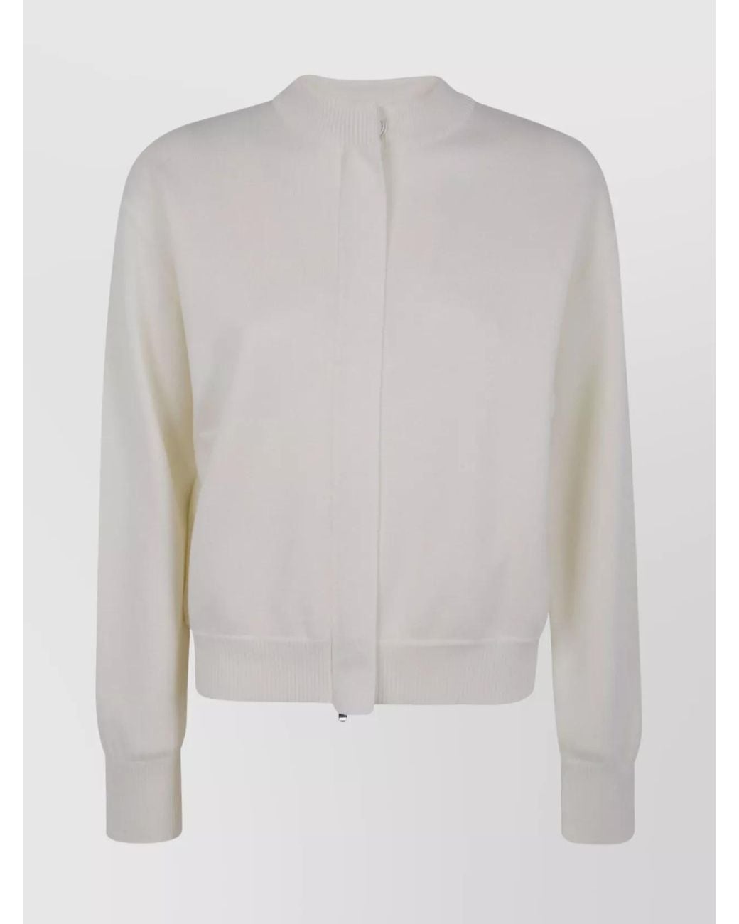 Max Mara White Wool High-Neck Zip-Up Bomber Jacket