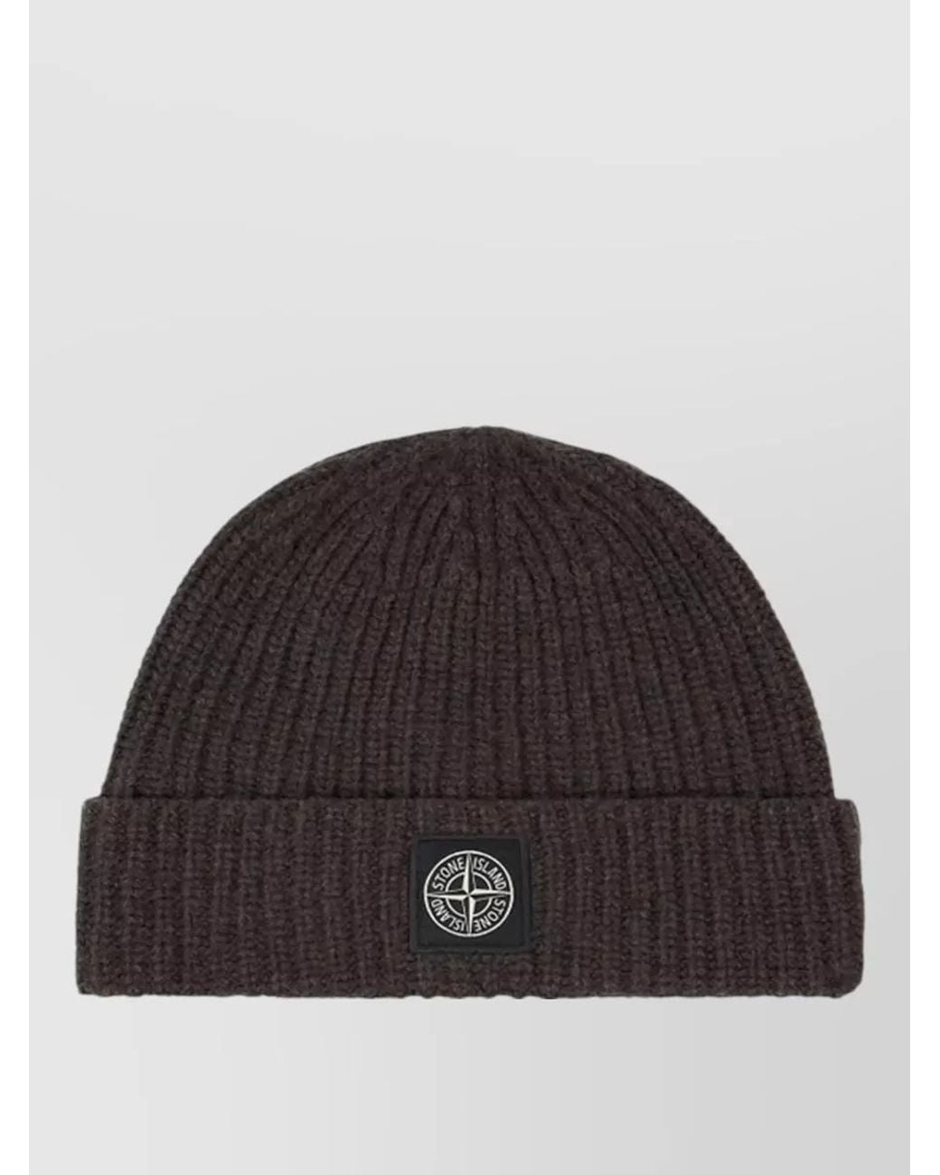Stone Island Brown Ribbed Wool Beanie for men