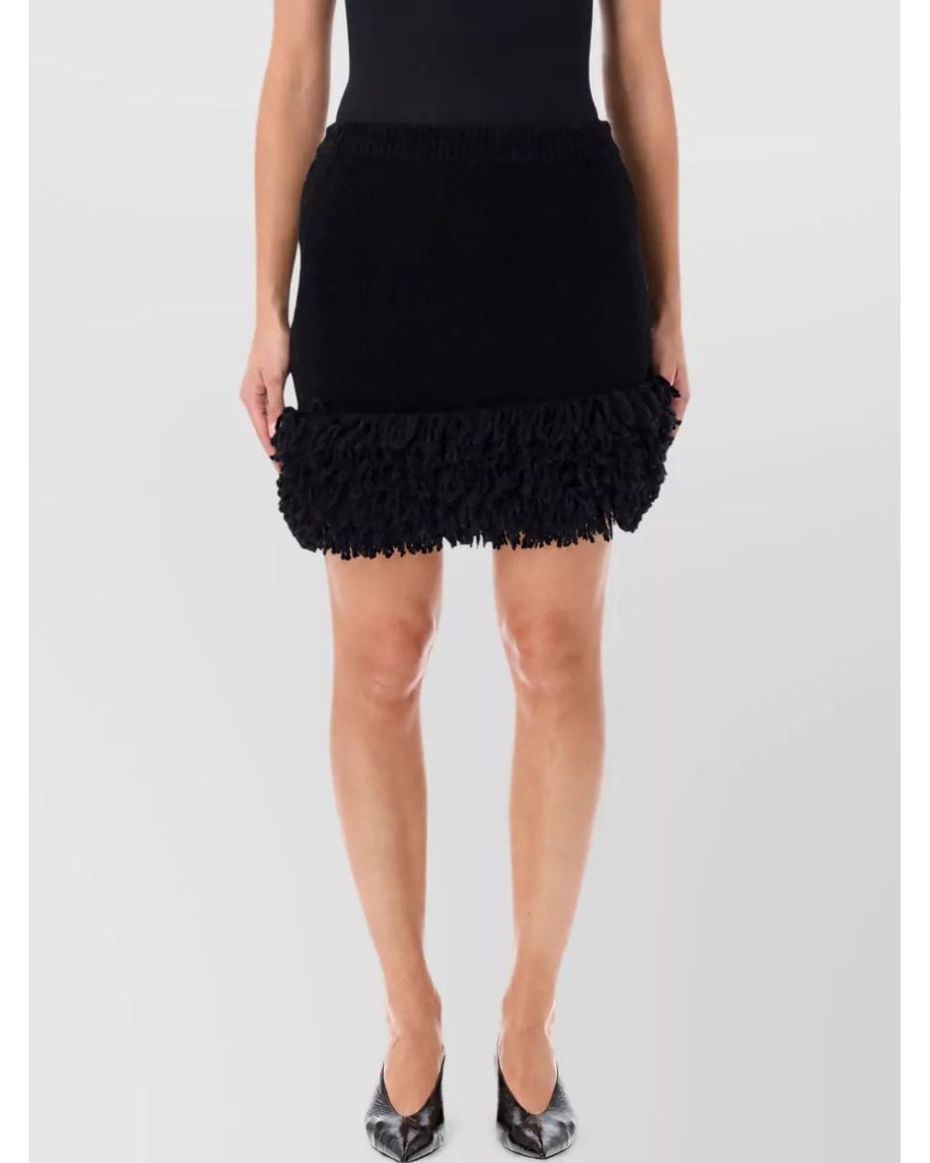 Loewe Black Wool Blend Textured Asymmetric Mini Skirt