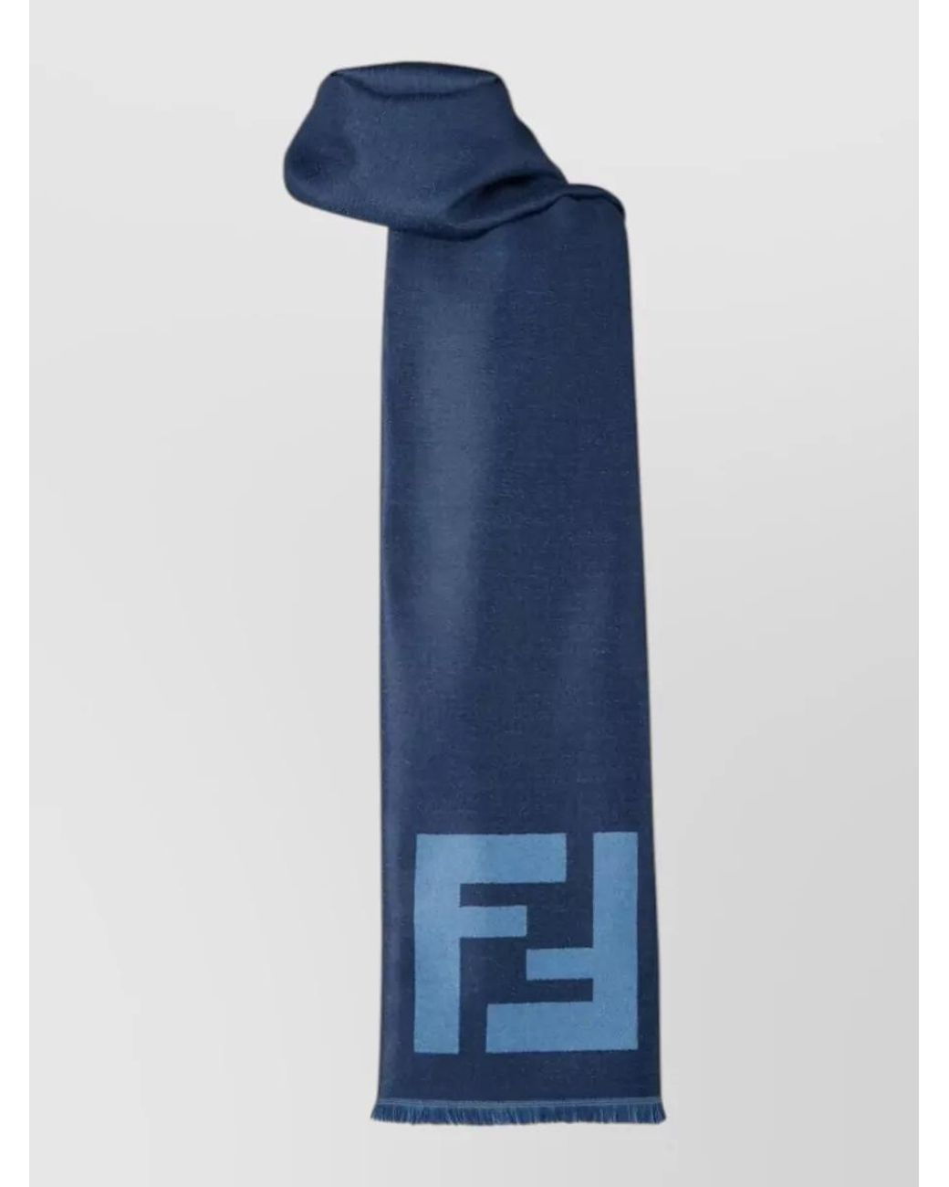 Fendi Blue Virgin Wool Logo-Pattern Scarf for men
