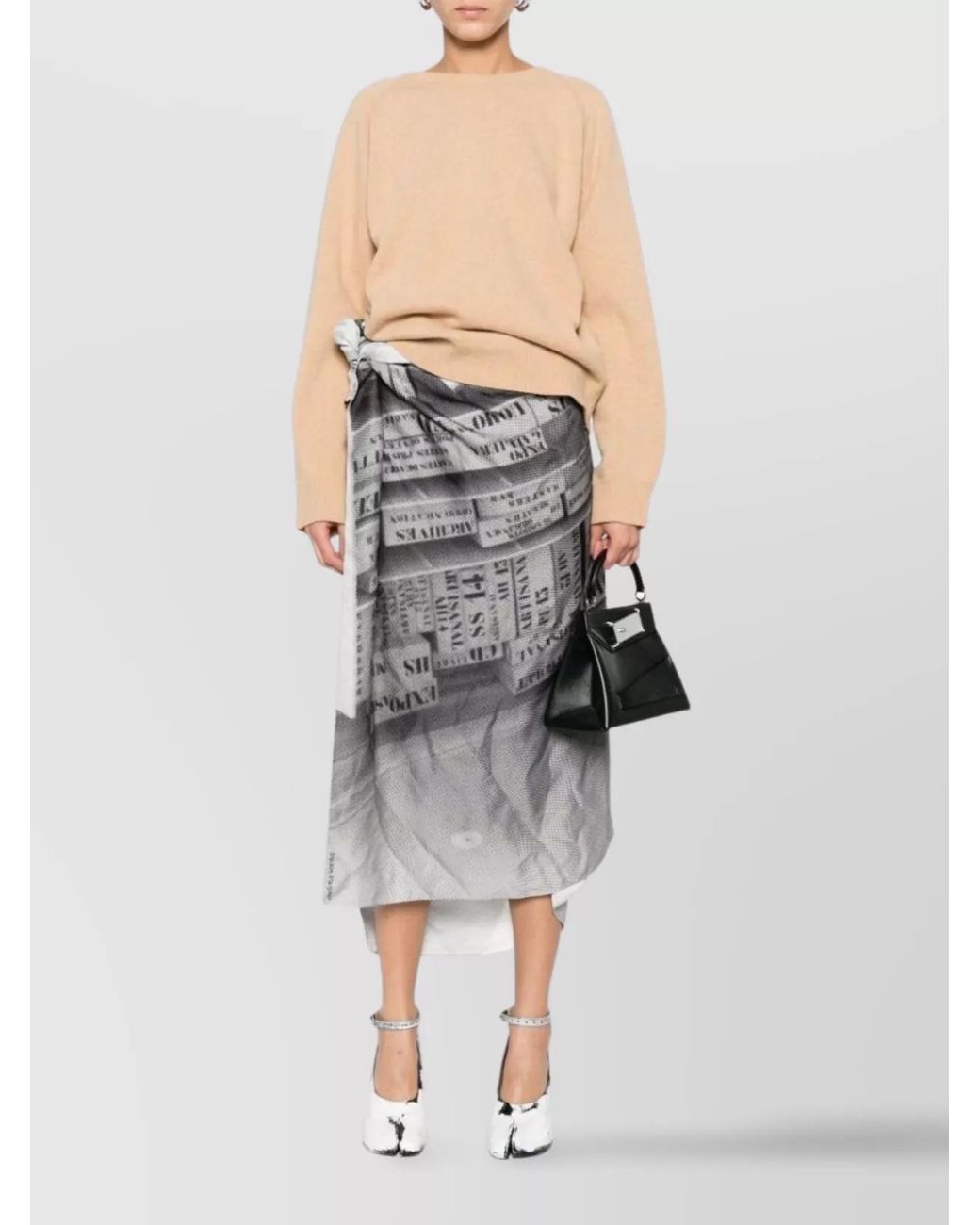 Maison Margiela Natural Wool Fine-Knit V-Back Crew-Neck Jumper