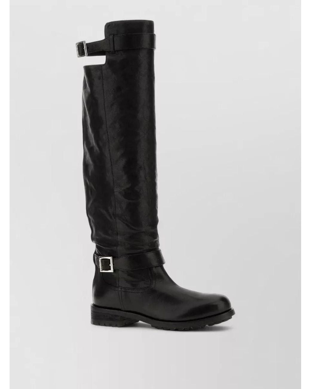 Jimmy Choo Black Leather Knee-High Biker Boots