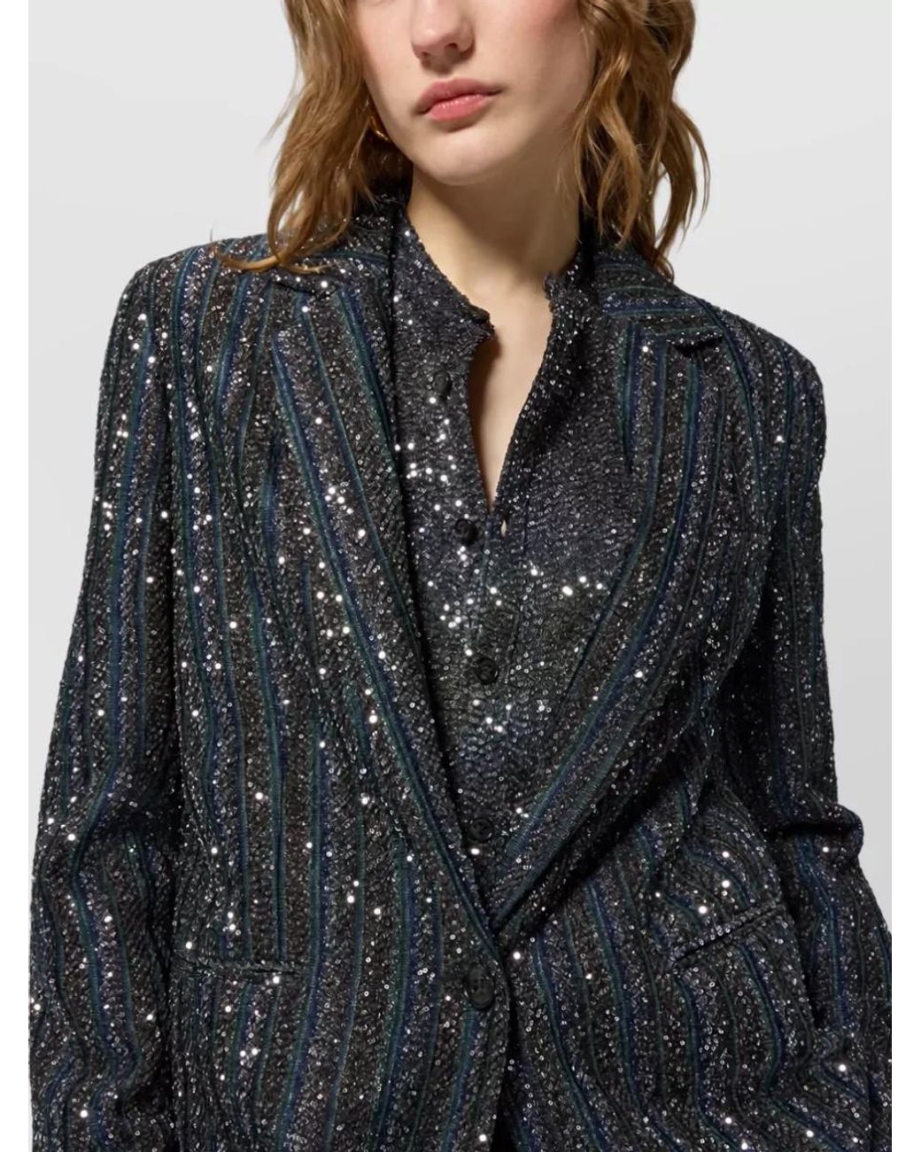 Missoni Black Striped Sequin Bomber Jacket