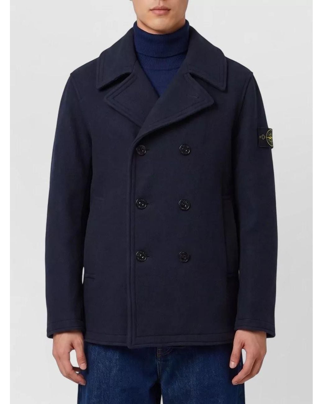 Stone Island Blue Double-Breasted Short Coat for men