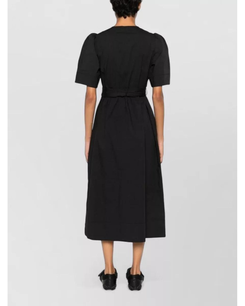 Ganni Black Organic Cotton Puff-Sleeve Midi Dress