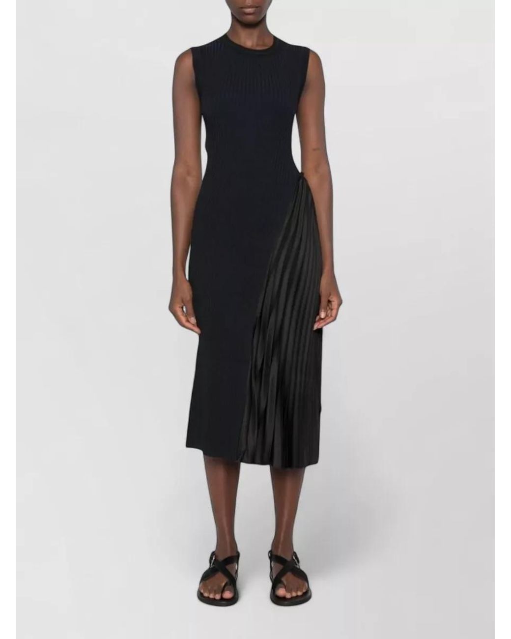 Emporio Armani Black Ribbed Sleeveless Pleated Midi Dress
