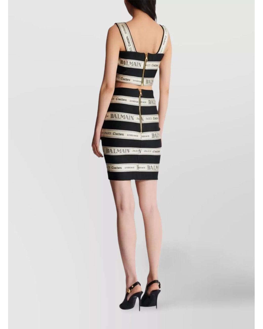 Balmain Gray Jacquard Cropped Square Neck Top