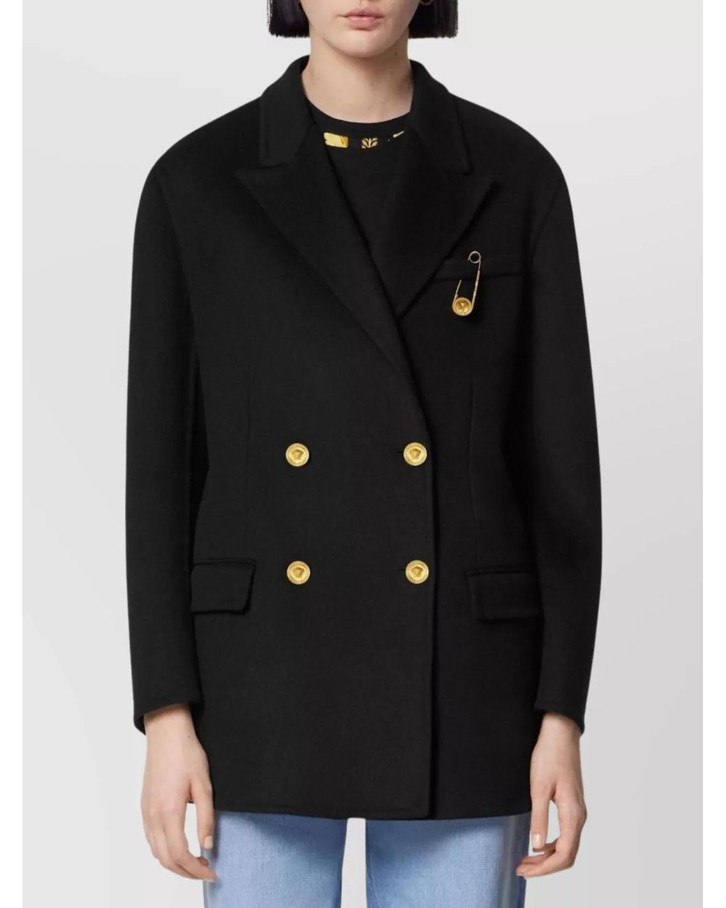 Versace Black Cashmere Double-Breasted Coat