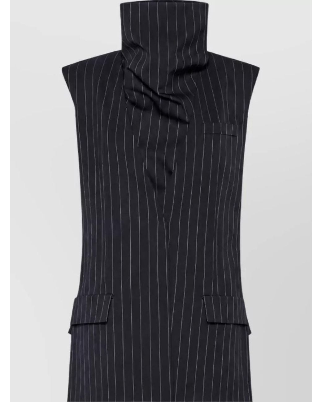 Sportmax Blue Pinstriped Wool Sleeveless V-Neck Jacket