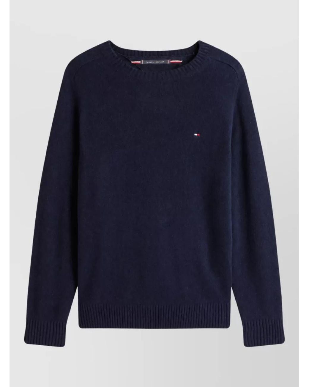 Tommy Hilfiger Blue Lambswool Ribbed Crew Neck Jumper for men