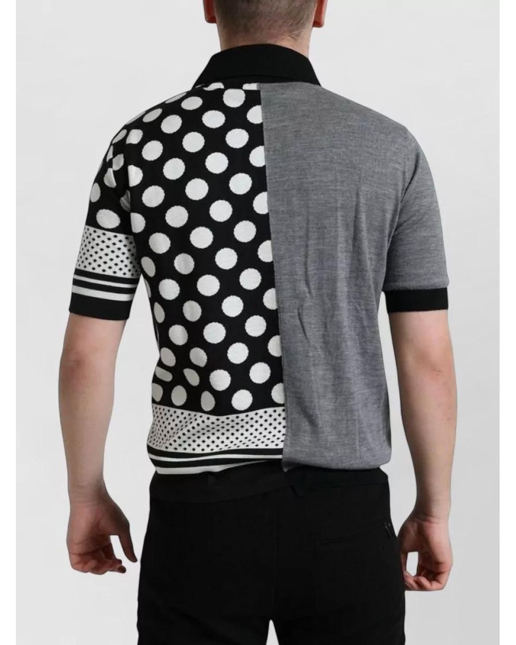 Dolce & Gabbana Black Silk Blend Slim-Fit Striped Polo Shirt for men