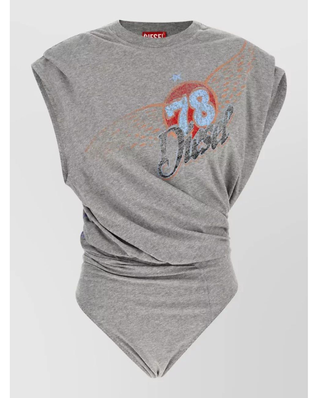 DIESEL Gray Graphic Draped Bodysuit