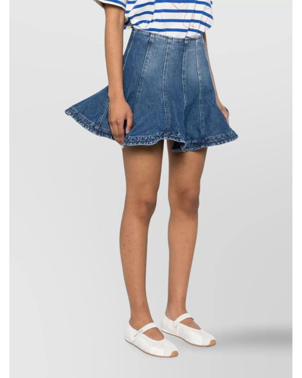 MSGM Blue Denim Paneled A-Line Skirt